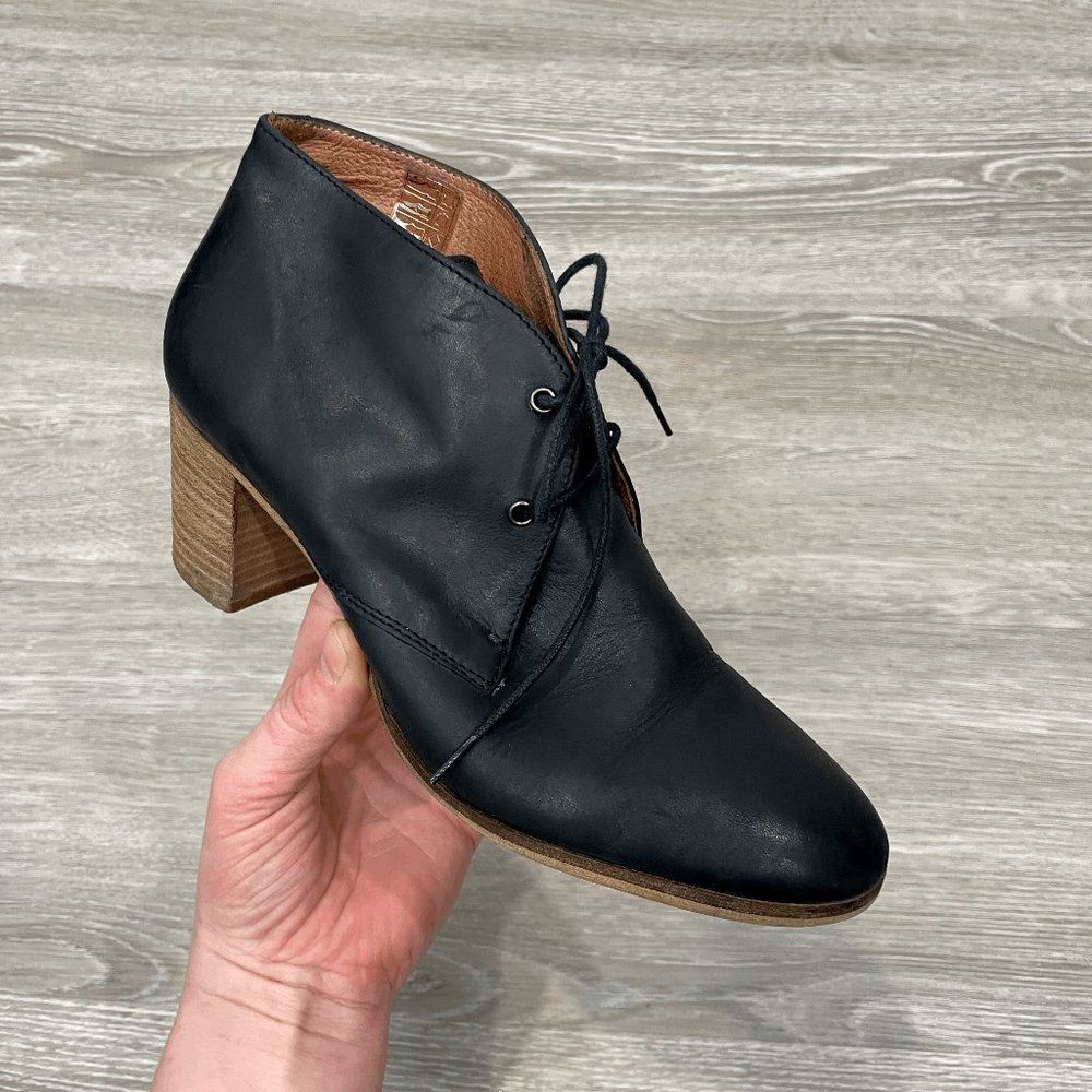 Dune Women's Black Leather Block Heel Lace-Up Ankle Boots Size 39EU 8.5 US